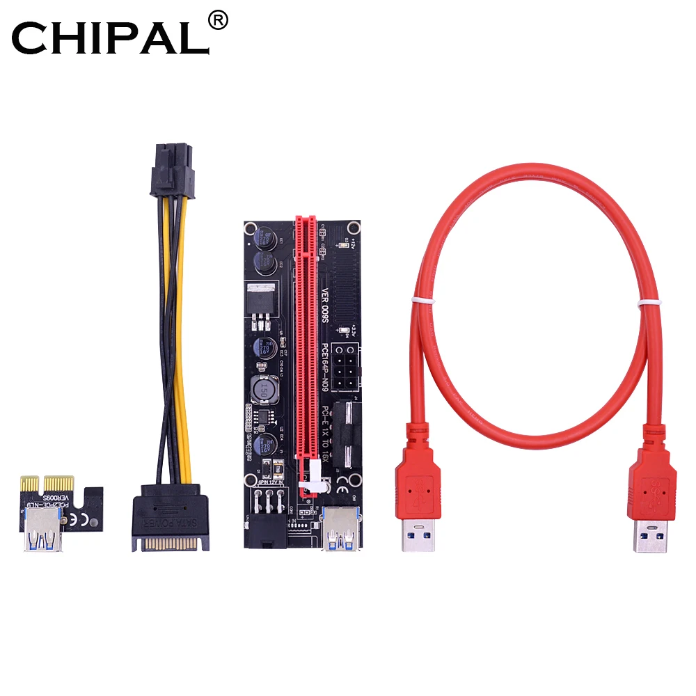 CHIPAL 2018 VER009S PC PCI E Riser Card PCIE 1X to 16X удлинитель с светодиодный индикатором + кабель USB 3 0