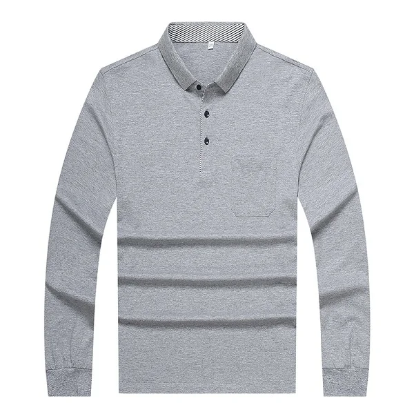 Grey Размеры 6XL 7XL Новинка года, осень, английский стильная футболка поло Для мужчин с длинным рукавом мужская домашняя кофта с круглым горлом, футболки-поло высокое качество camisa рубашка поло мужская - Цвет: Grey