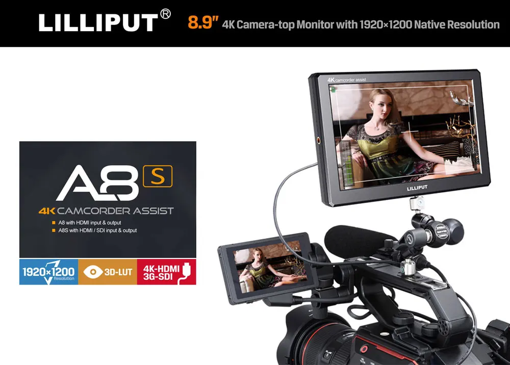 Lilliput A8S 8,9 дюймов Utra тонкий FHD ips 3G-SDI HDMI 3D-LUT накамерный видео полевой монитор для DSLR камеры видео