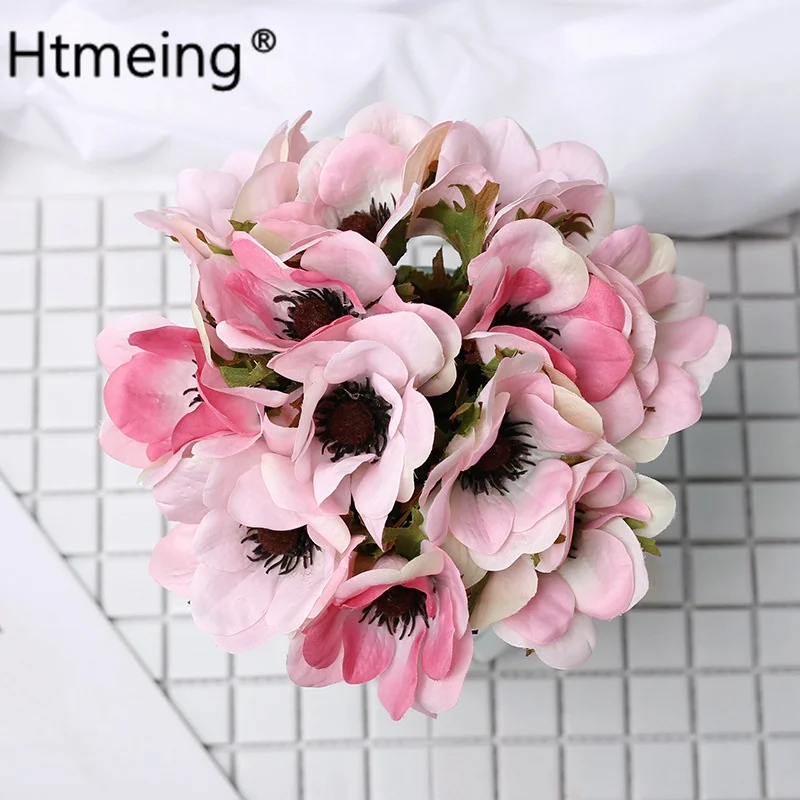 6 шт./лот шелковые Красивые Искусственные цветы Anemone для домашнего декора
