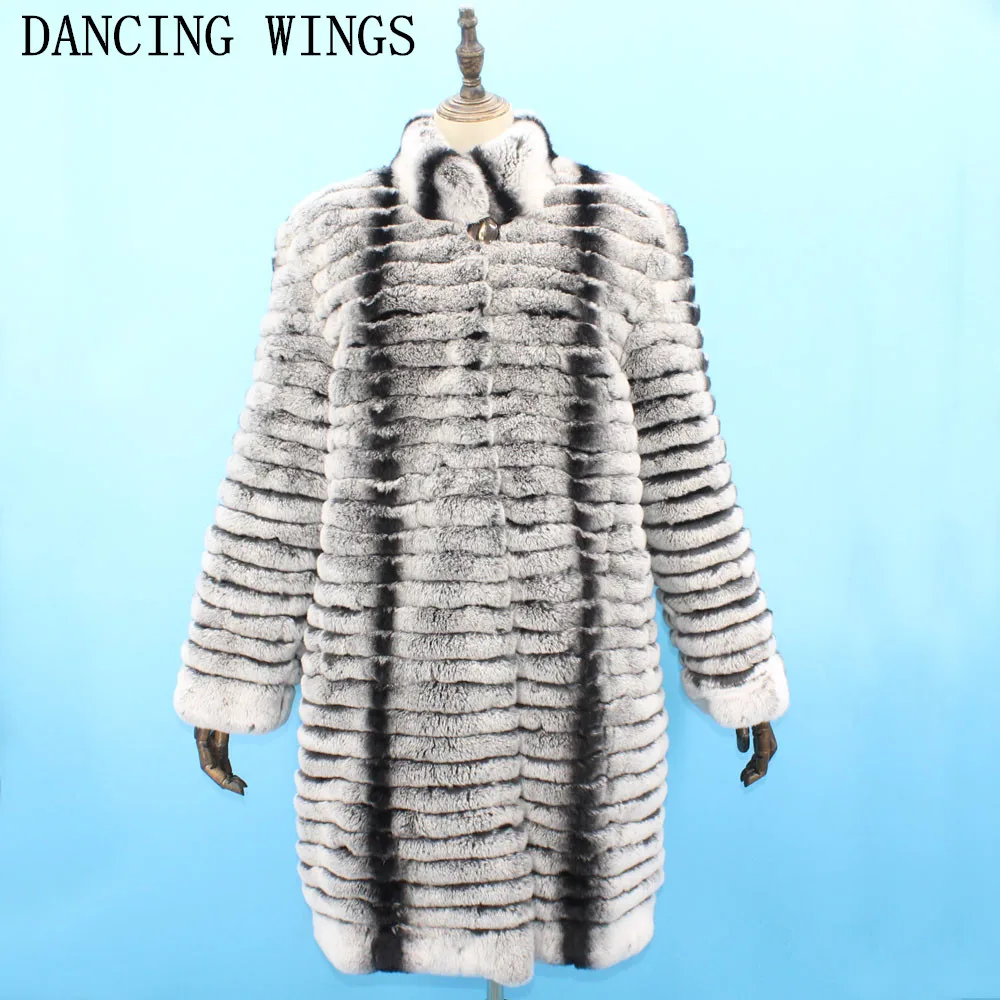Enlarge New Arrival Luxury Women Fur Coats S-4XL Natural Real Rex Rabbit Fur Coat Chinchilla Color Warm Winter Long Jacket