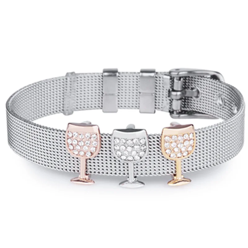 SANSHOOR Jewelry Crystal Wine Glass Goblet Slide Charm Fit 10mm Stainless Steel Mesh Bracelet for Women DIY Accessories Making | Украшения