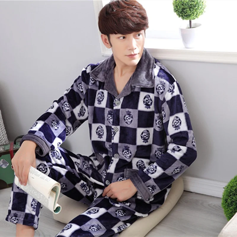 JINUO новый дизайн 20 видов стилей зима Для мужчин пижамы плотный кардиган Flannel Pajama Set