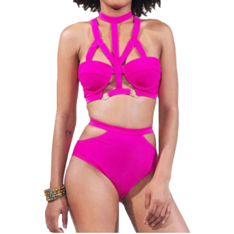 FS синий Высокое Средства ухода за кожей Шеи Push Up бинты Купальник выдалбливают