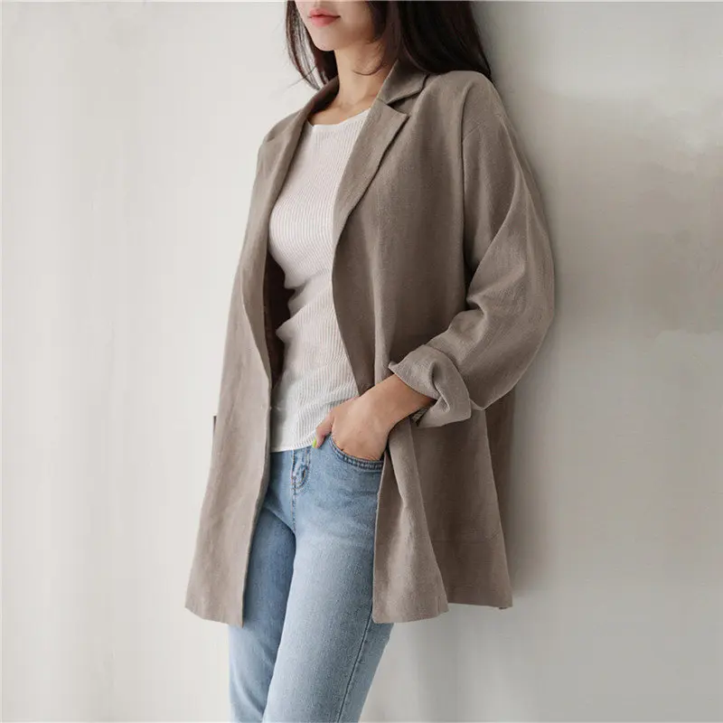 HziriP Summer Women Chic Simple Full Sleeves Single Button Office Ladies Fashion Vintage Loose All Match Blazer Large Size