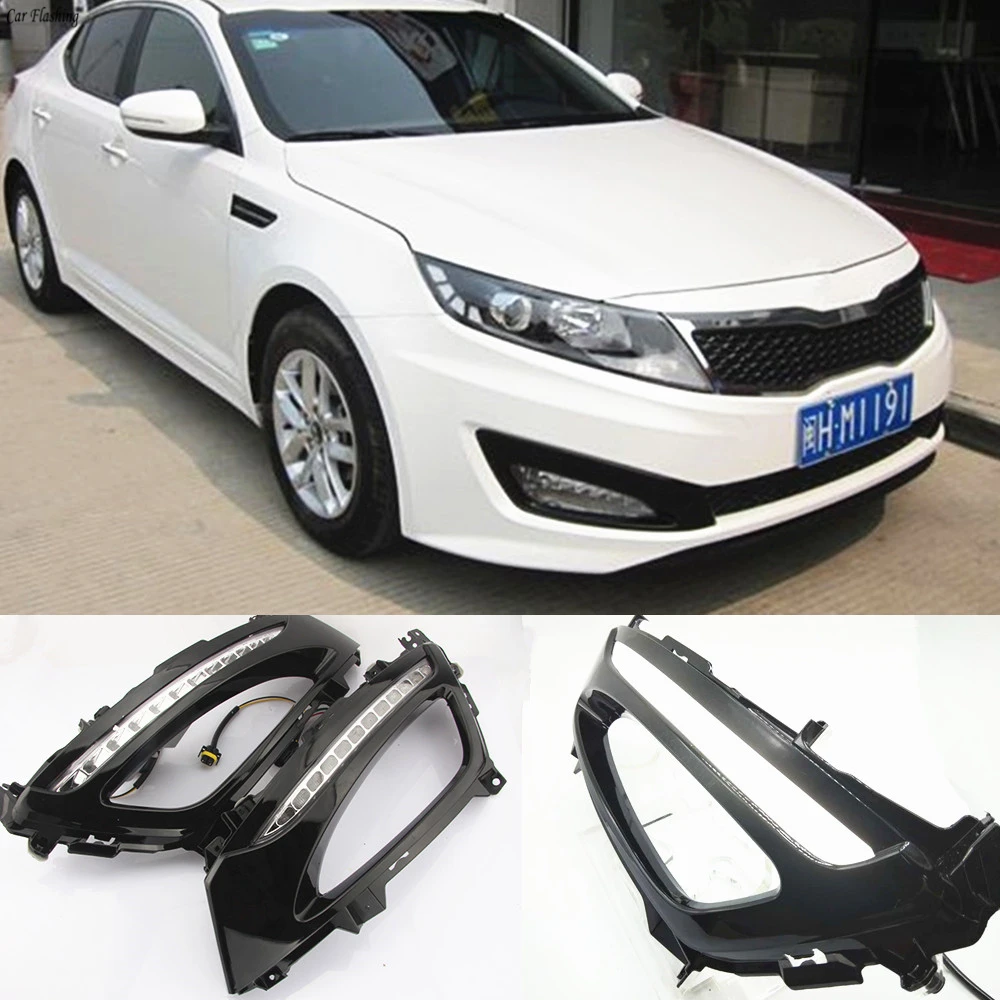 Автомобильный мигающий светодиодный светильник 1 комплект для Kia Optima K5 2011 2012 2013 DRL, дневной ходовой светильник, Дневной светильник с желтым указателем поворота