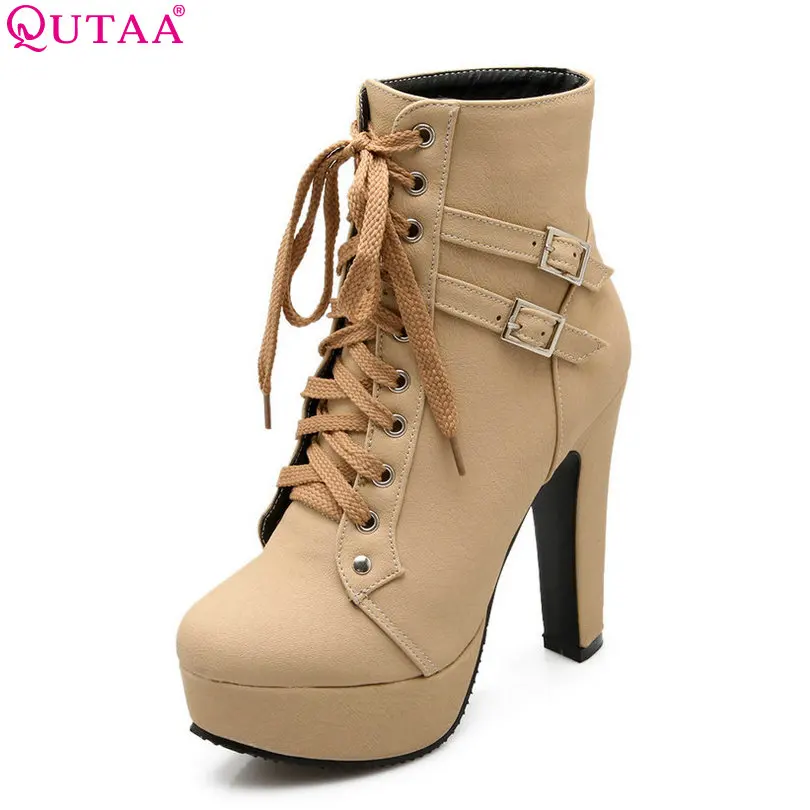 Женские мотоциклетные ботинки QUTAA ботильоны на высоком квадратном каблуке со