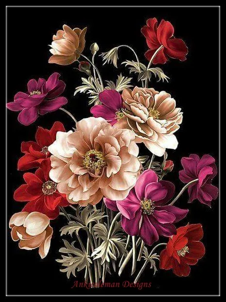 

Embroidery Counted Cross Stitch Kits Needlework - Crafts 14 ct DMC DIY Arts Handmade Decor - Black Background Flowers 2