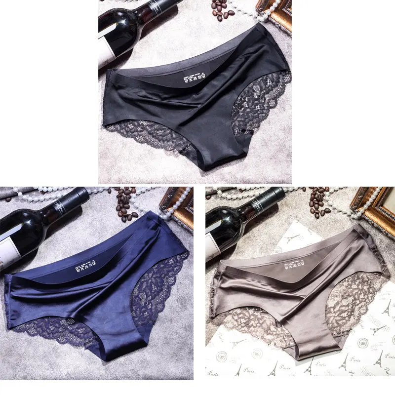 black blue gray 3 шт./лот, женское сексуальное нижнее белье, дышащие прозрачные трусики для женщин, хлопковые женские кружевные трусики - Цвет: black blue gray