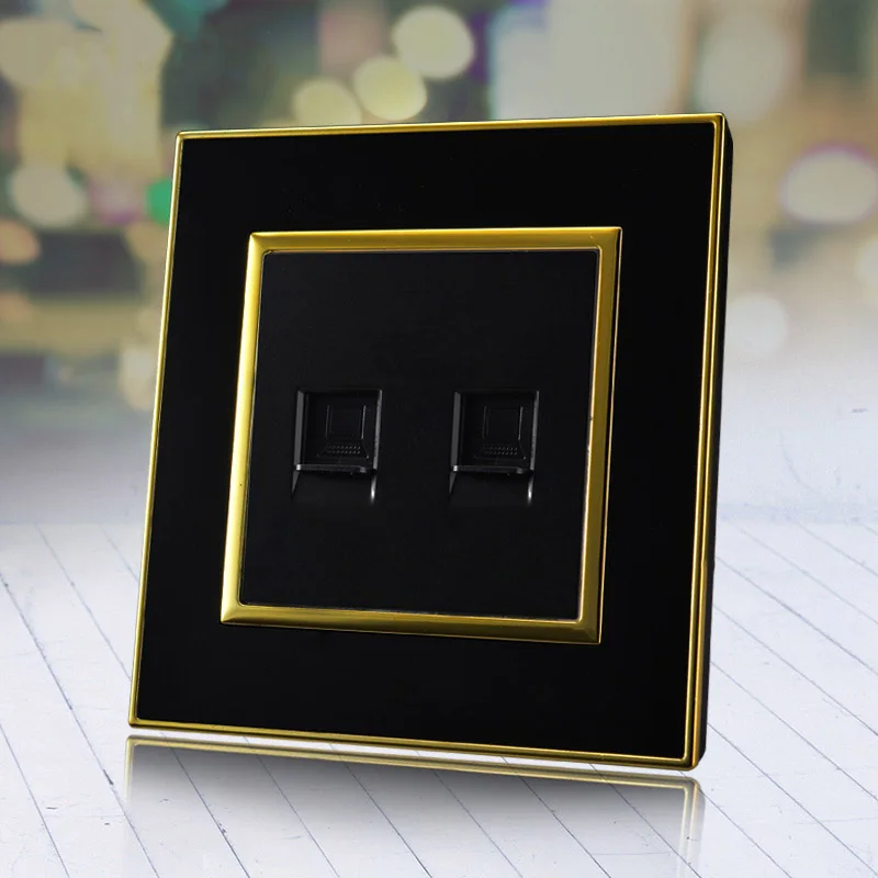 New Double Computer wall socket luxury black crystal acrylic panel PC double port Wall Outlet Free shipping | Обустройство дома