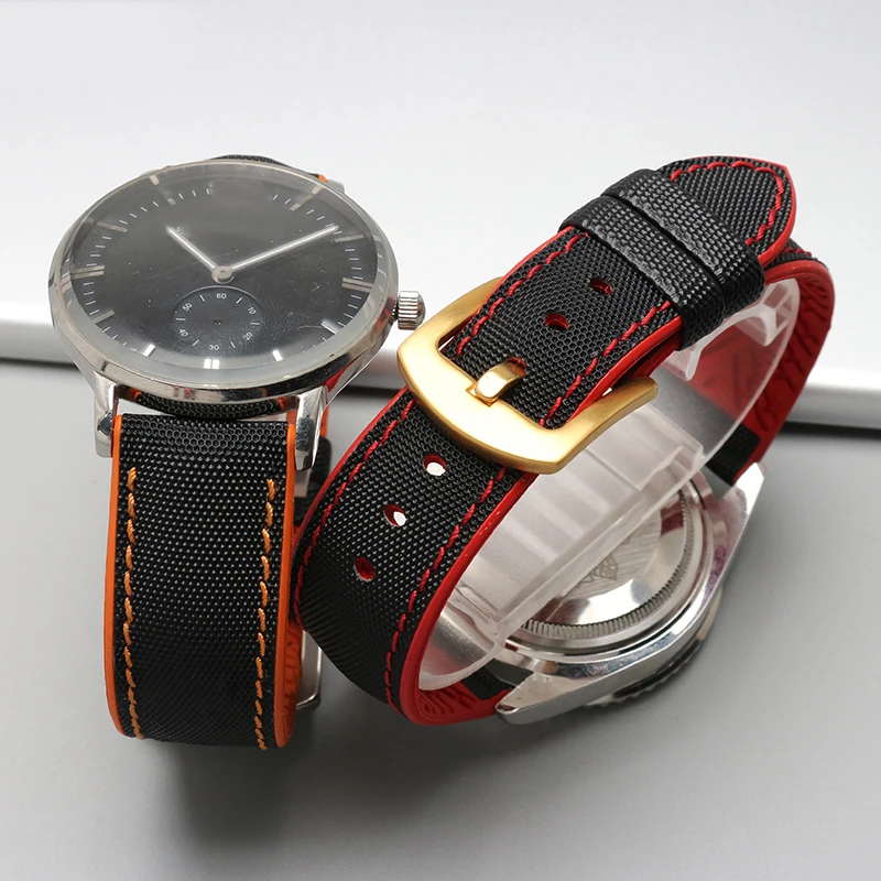 UYONG nylon watch strap 18mm 20mm 22mm 24mm canvas strap +Rubber sole leather strap with stainless steel buckle
