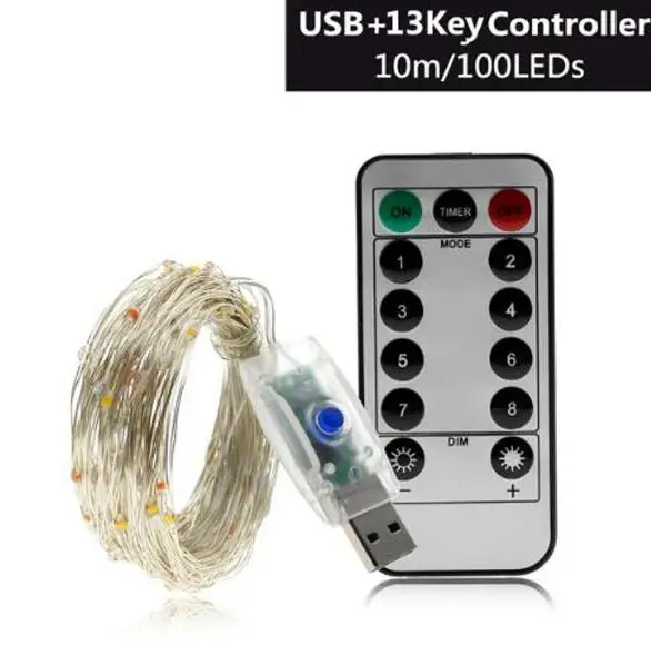 10m 100leds USB USB 10 м 8 режимов 100 светодиодный светильник, Рождественский водонепроницаемый медный провод, светодиодный Сказочный светильник с питанием от батареи, пульт дистанционного управления - Испускаемый цвет: 10m 100leds USB