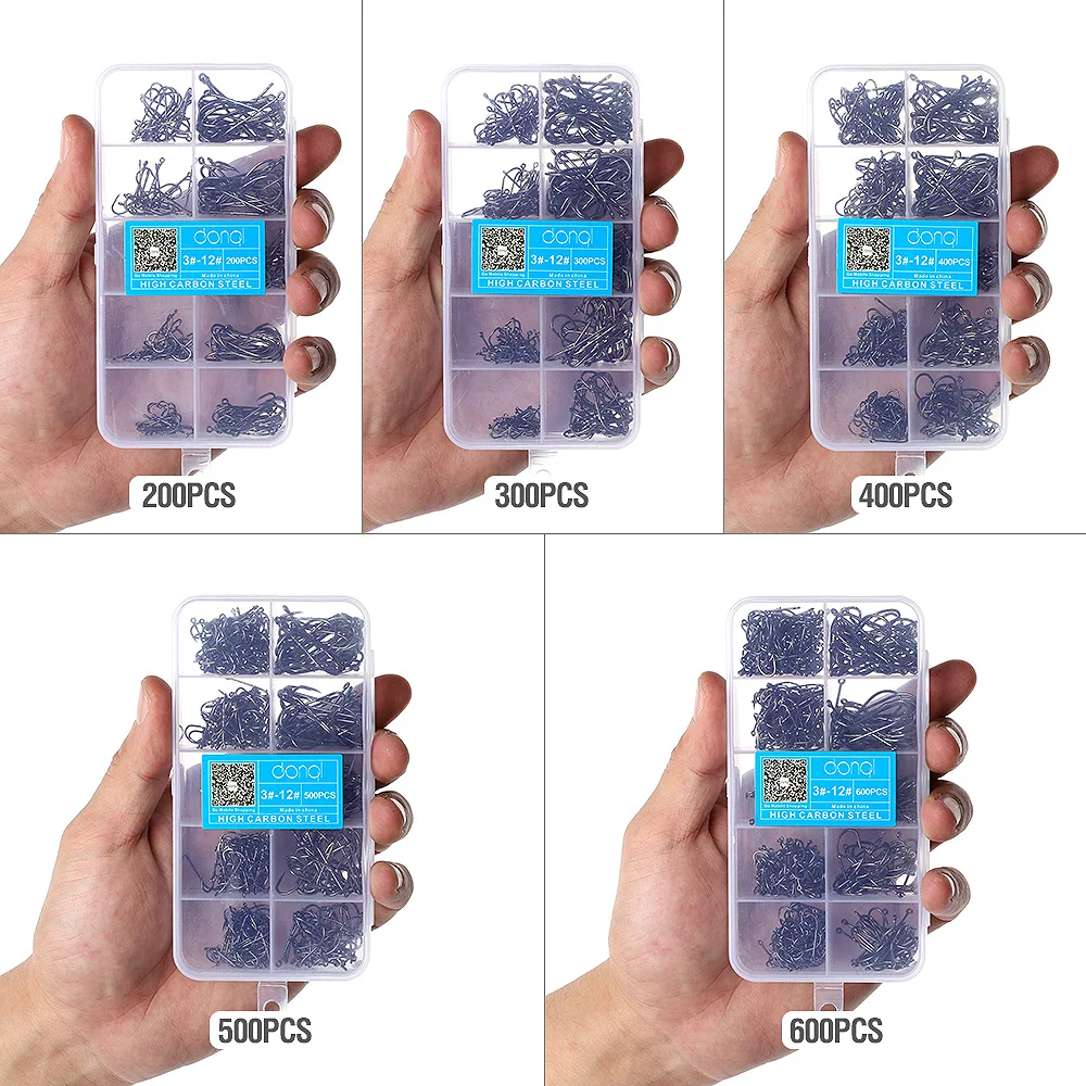 DONQL 200-600 шт/коробка колючие рыболовные крючки для ловли карпа одинарный рыболовный крючок набор 3#-12# аксессуары для ловли нахлыстом из углеродистой стали джиг морские крючки