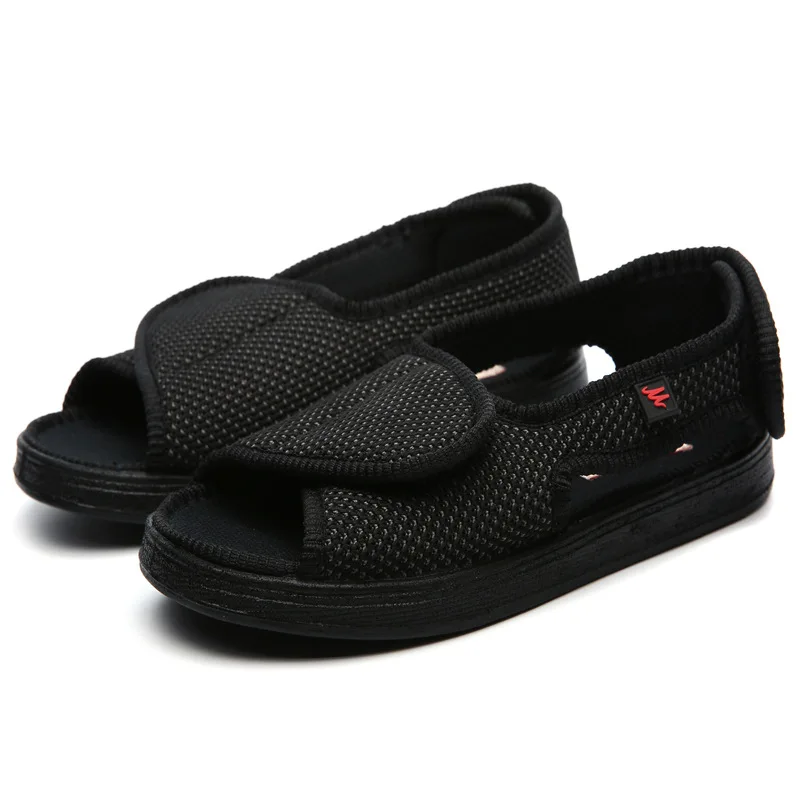 Black47 Inner L285mm Летняя удобная обувь для диабетиков; обувь с толстым носком; подъем большого пальца; Высота стопы; код отеков; сандалии для людей среднего возраста и пожилых людей; диабет - Цвет: Black47 Inner L285mm