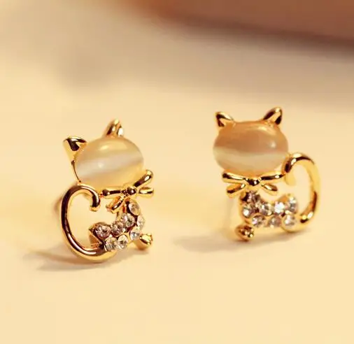ea182 2021 New Fashion Crystal alloy Cute Kitten Bowknot Stud Earrings Female charm jewelry | Украшения и аксессуары
