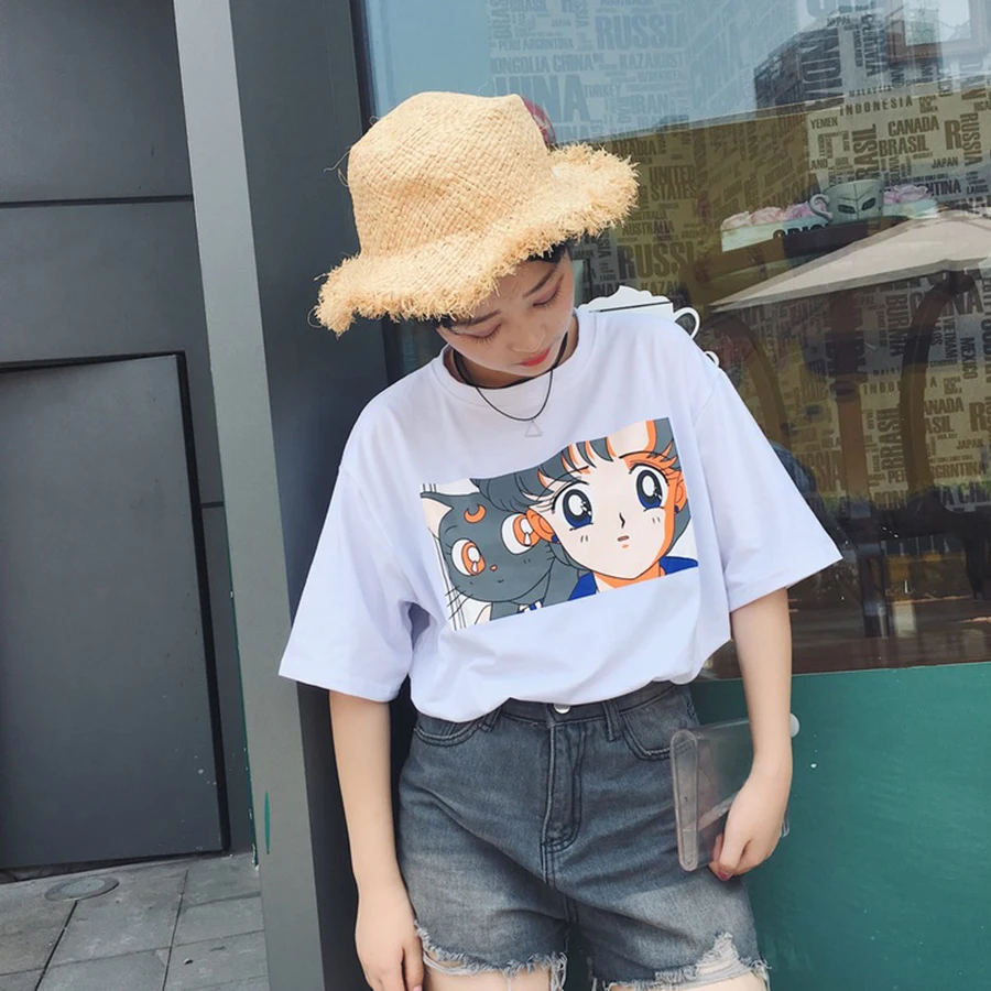 Harajuku/Повседневная футболка с рисунком из мультфильма для женщин 2018 футболки