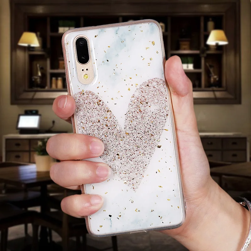 d LOVECOM чехол для телефона huawei P20 P30 Pro Lite mate 20 Pro Nova 3i 4 Золотая пудра мрамор сердце мягкая эпоксидная задняя крышка чехол подарок - Color: d