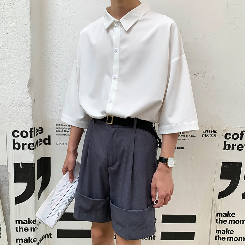 Мужские повседневные однотонные шорты в Корейском стиле свободные деловые