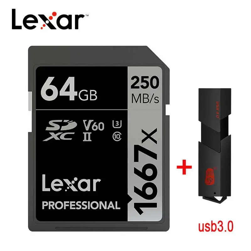 Оригинальная карта памяти Lexar 250 Φ 1667x SD 64 Гб 128 ГБ 256 SDXC МБ/с. U3 для цифровой камеры 3D