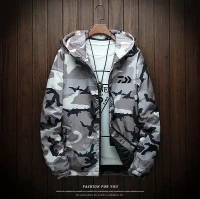 Grey Camo Одежда для дайв Рыбалка; сезон осень-зима; одежда для рыбалки на открытом воздухе; теплая хлопковая куртка с длинными рукавами; ветровка для отдыха - Color: Grey Camo