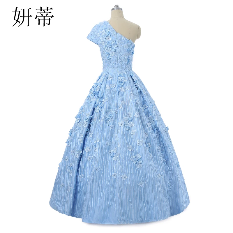 Элегантное светильник-голубое кружевное вечернее платье-трапеция с бисером