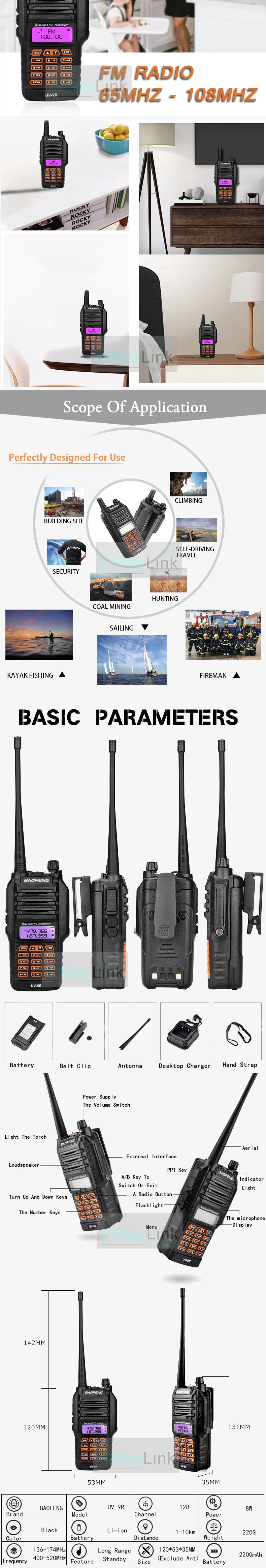 8 Вт Baofeng UV-9R IP67 водонепроницаемый двухдиапазонный 136-174/400-520 МГц Ham Радио рация 10 км UV-9R плюс UV-XR BF-A58 серии UV 9R