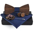 RBOCOTT мужской клетчатый набор с деревянным галстуком-бабочкой полосатый деревянный галстук-бабочка + носовой платок + запонки + брошь наборы с коробкой для мужчин свадебный подарок