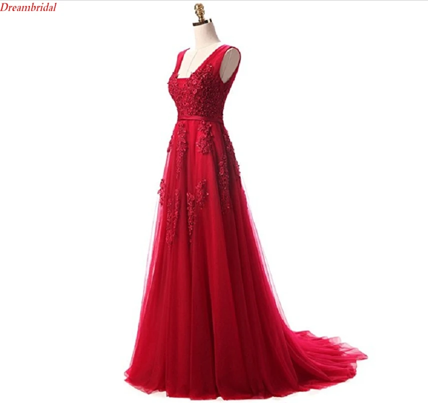 Dreambridal последний в своем роде фотографии A-Line V Шеи Бисером Длинное Вечернее