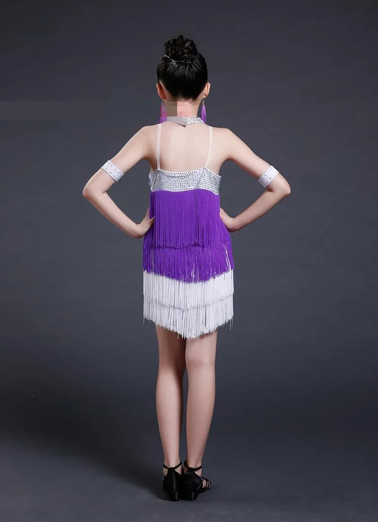 

2017 Top Quality New Arrival Children Latin Dresses Tassel Halter Girls Ballroom Dancing Costumes Dress Tutu White 110-170cm