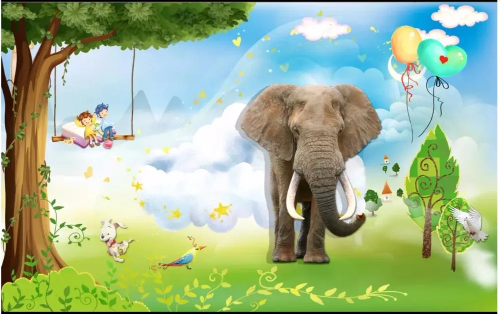 Custom photo wallpaper 3d for walls 3 d Fresh children's paradise elephant mural beautiful room murals | Обустройство дома