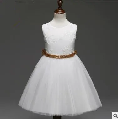Детское платье 2018 Новое свадебное для вечеринки кружевное с блестками и бантом