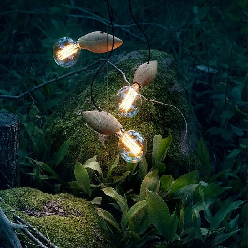 Подвесной светильник в винтажном стиле с деревянной рыбкой подвесной лофт