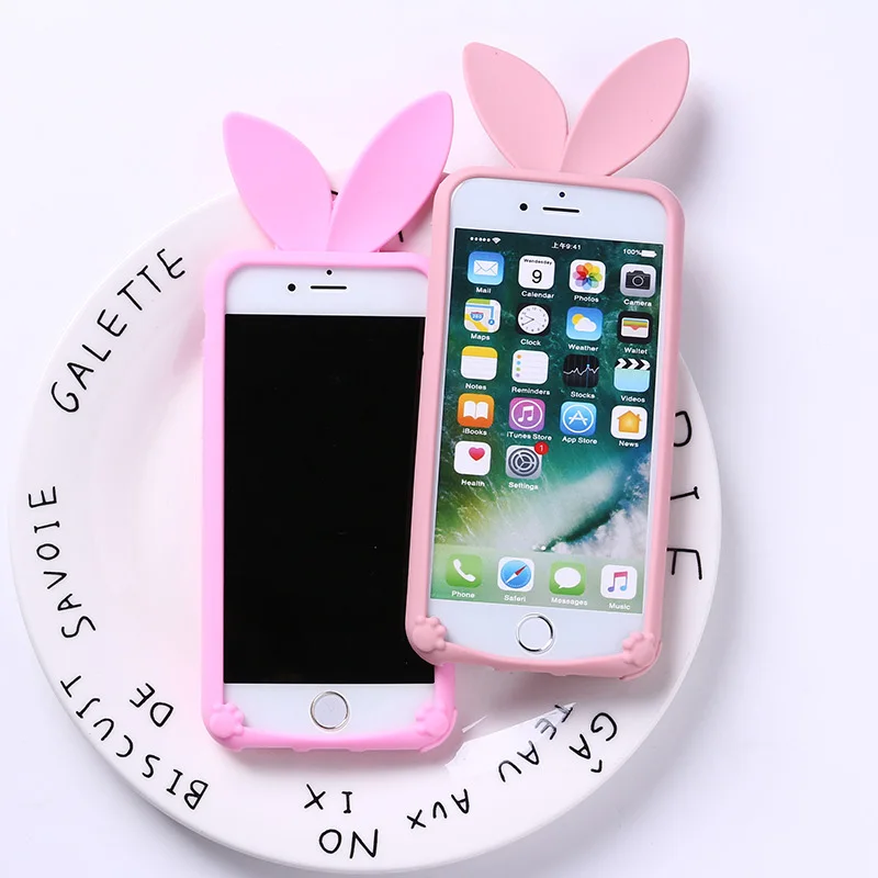 3D cartoon Cute long ears Rabbit Ear Case For iPhone 5 Soft Silicon 5S beard cat SE Black Cover |