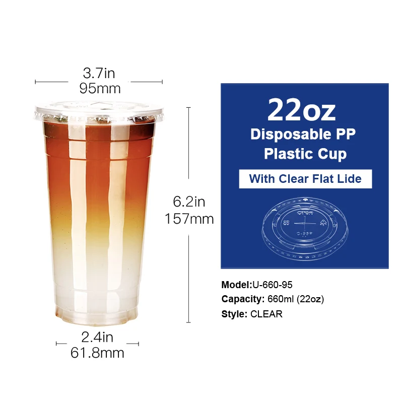 660ml(22oz)Flat Lid 50 шт 12 унций 16 унций одноразовые пластиковые стаканчики с плоскими или купольными крышками для сока кофе молочного чая вечерние свадебные принадлежности - Цвет: 660ml(22oz)Flat Lid