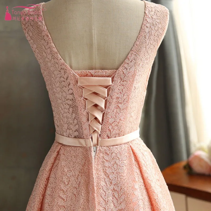 Перламутровое розовое платье для выпускного вечера кружевное коктейльное с