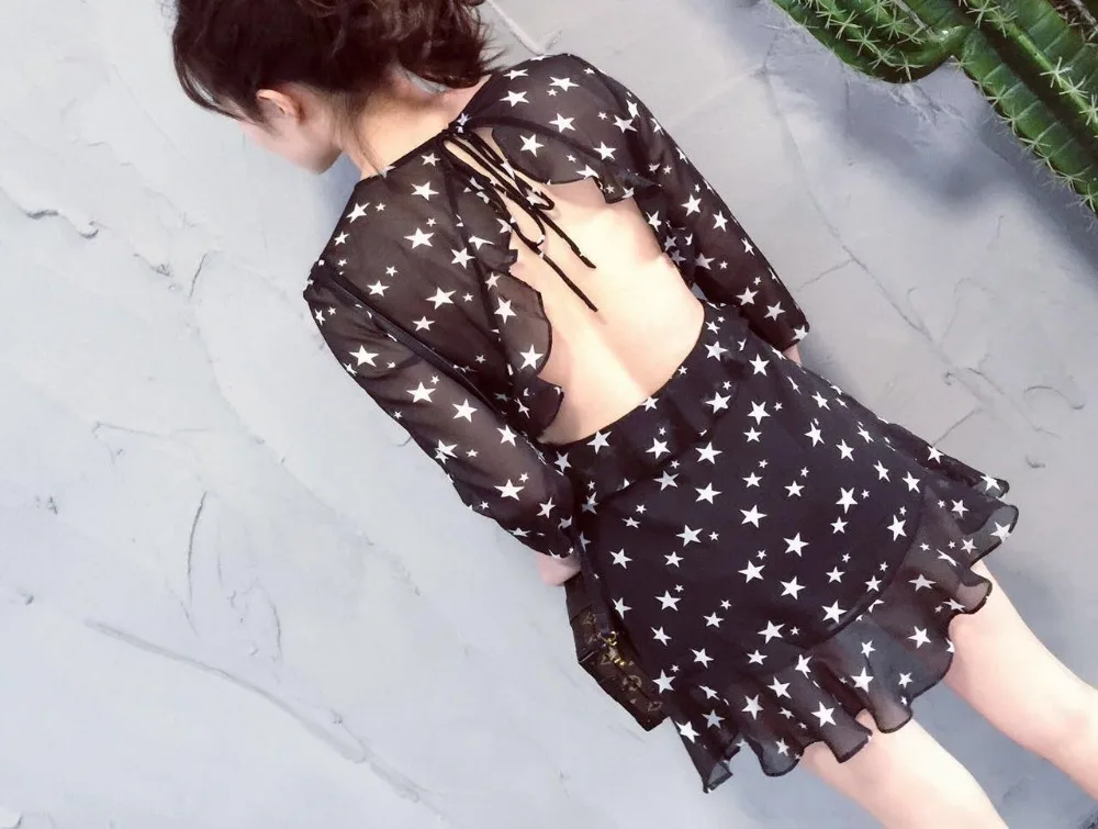 Parollada осень 2017 г. Сексуальная Открыть Назад Линия платье Для женщин шифон Звезда