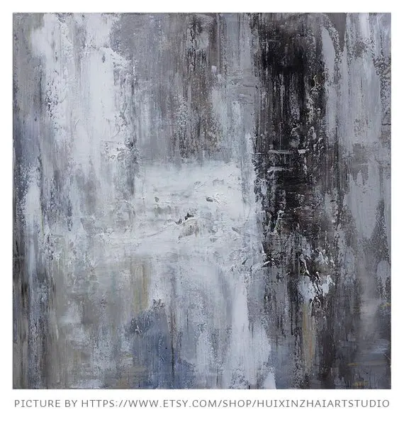 Large original abstract oil painting Contemporary Art Hand-painted wall decor Black white Oil grey large art | Дом и сад