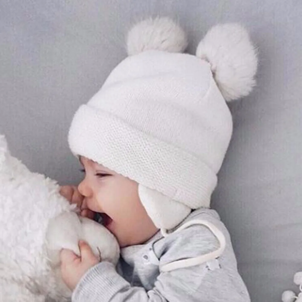 Фото Милая детская шапка Bear Ears мягкая хлопковая для новорожденных двухслойная теплая