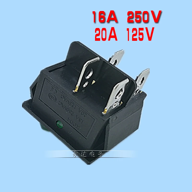 20PCS 16A 250V 20A 125VAC 4 Pin 2 Position ON-OFF DPST Rocker Switch Power Switches KCD4-201 Green Button with Light | Обустройство
