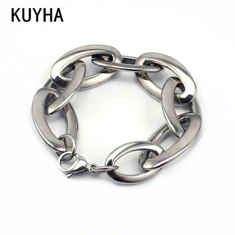 

Womens/Girl/Female Bracelet Silver Color 316L Stainless Steel Oval Wristband Links Chain Jewelry Fashion Accessories