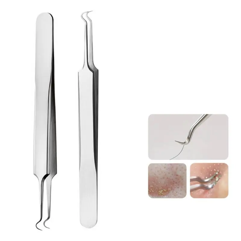 

Medical Stainless Steel Blackhead Tweezers Pimple Comedone Remover Nipper Curved Bend Head Face Cleaner Acne Clip Beauty Tool