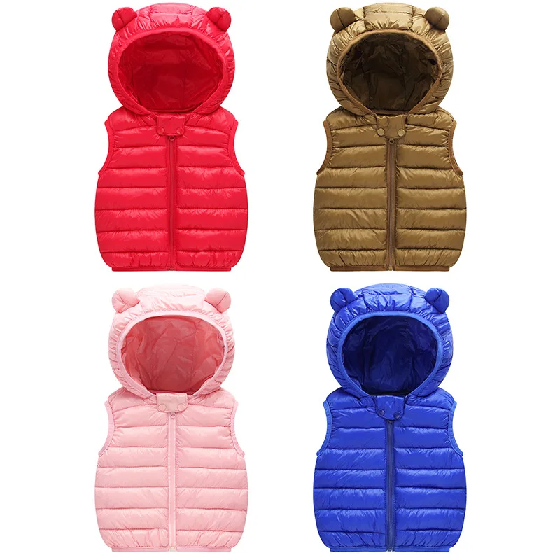 

2019 new children's cotton vest vest hooded thick clothes solid color hooded collar down vest 1-3 years old