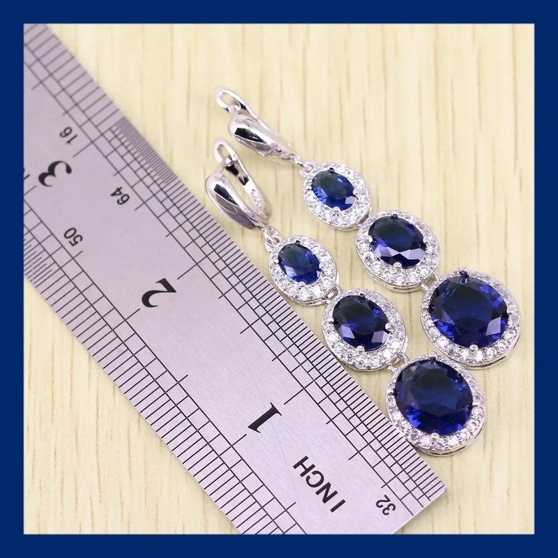 Reginababy 925 stamp New Arrival White crystal Blue stone zircon Silver color Jewelry Women Long Drop Earring | Украшения и
