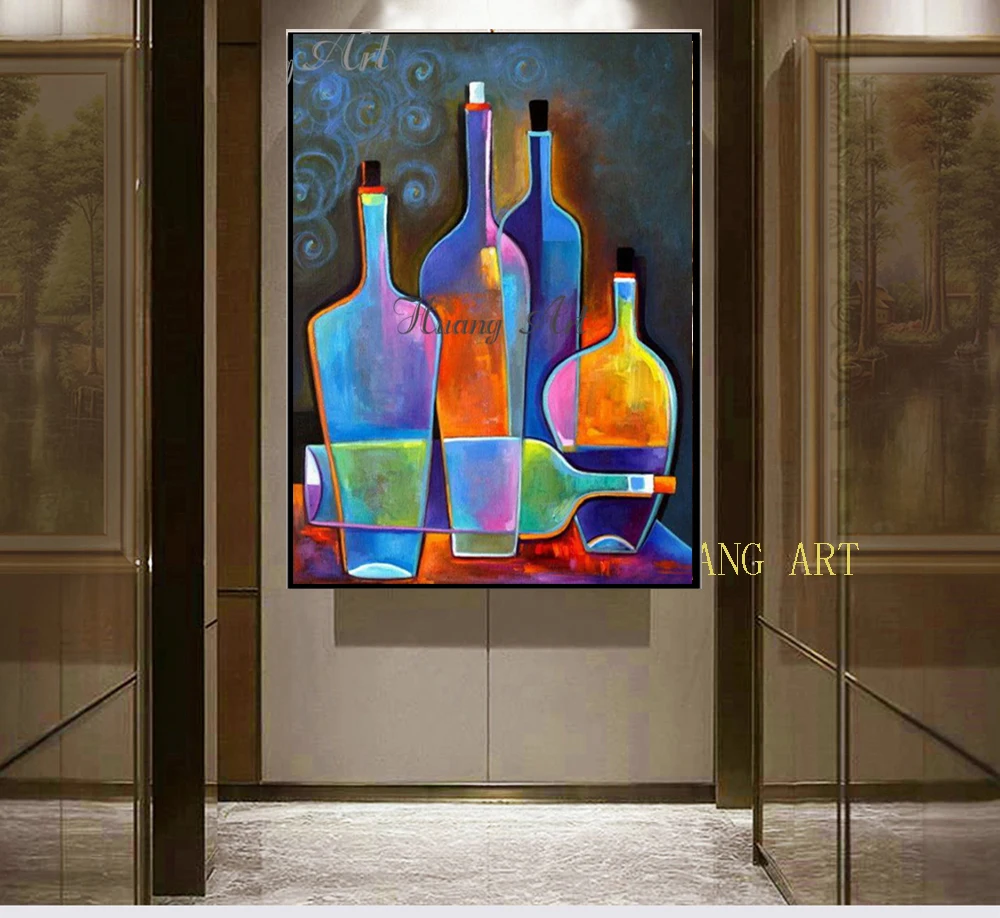 Hand-painted oil painting abstract still life modern minimalist wine bottle bar creative wall paintings hallway aisle | Дом и сад
