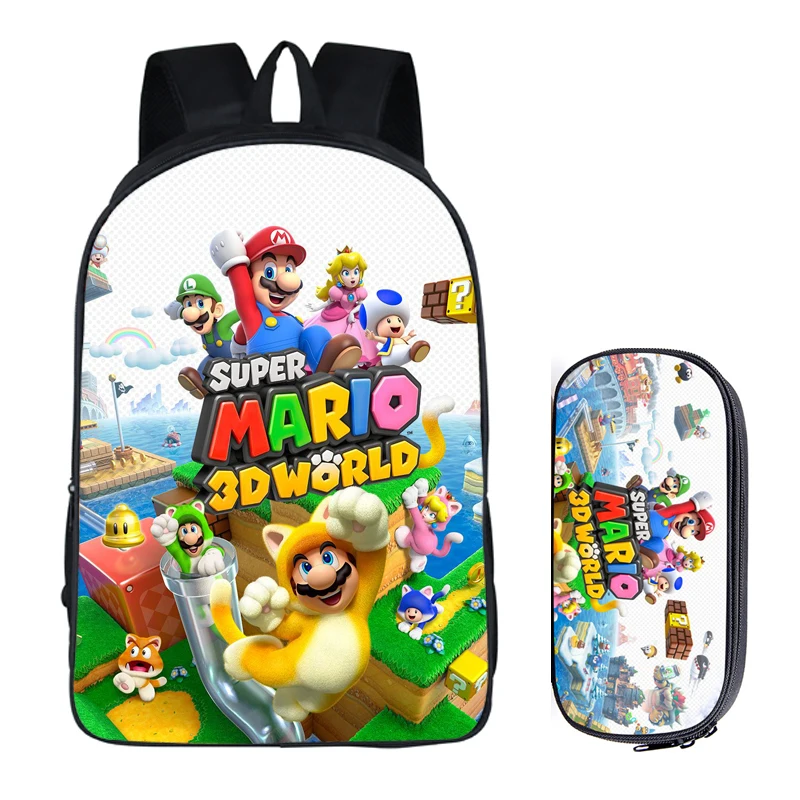 2Pcs Mario 13 16 дюймов Mario Bros Sonic the Hedgehog, школьная сумка для детей, рюкзак для мальчиков, детские школьные наборы, сумка-карандаш, школьная сумка для малышей - Цвет: 2Pcs Mario 13