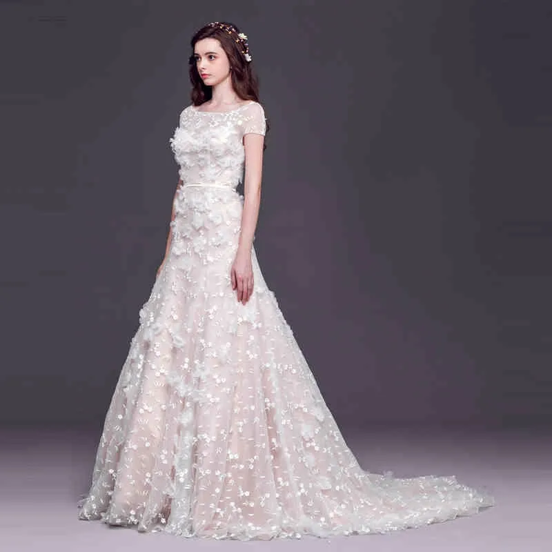 Короткие Рукава линия Элегантный Люкс Свадебные Платья 2017 Кружева Аппликации