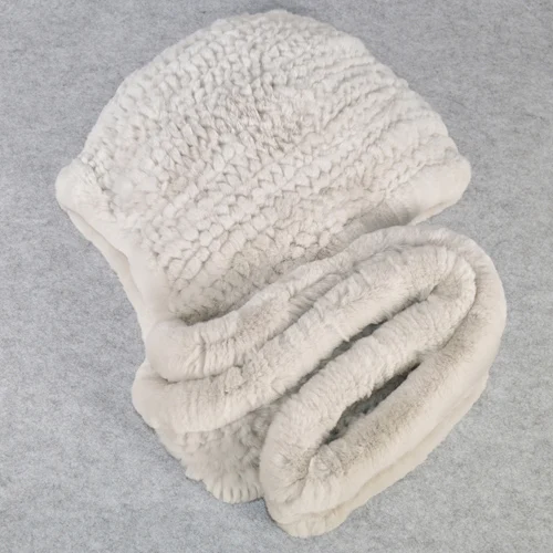 light beige Лидер продаж, Зимний вязаный Настоящий мех кролика, шапка, шарф для женщин, мех кролика Рекс, шарфы с капюшоном, качественный Натуральный мех кролика Рекс, пончо, шапка - Цвет: light beige