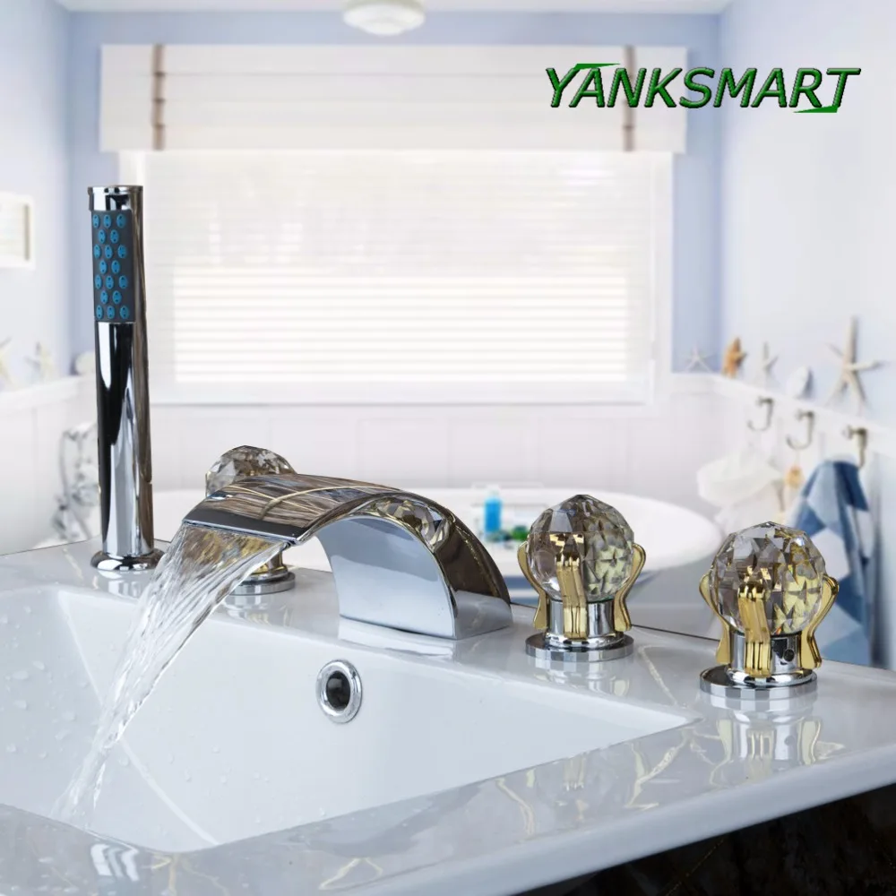 YANKSMART бортике 5 шт. Набор кран Водопад Носик с ручным распылителем Ванная комната