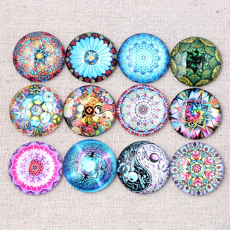 reidgaller mix mandala pattern photo round dome glass cabochons 18mm 25mm 20mm 12mm 14mm 10mm diy jewelry findings
