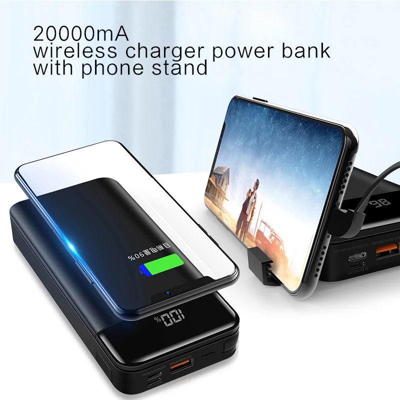 LINGCHEN Qi Беспроводное зарядное устройство power Bank 20000 мАч портативное Внешнее для